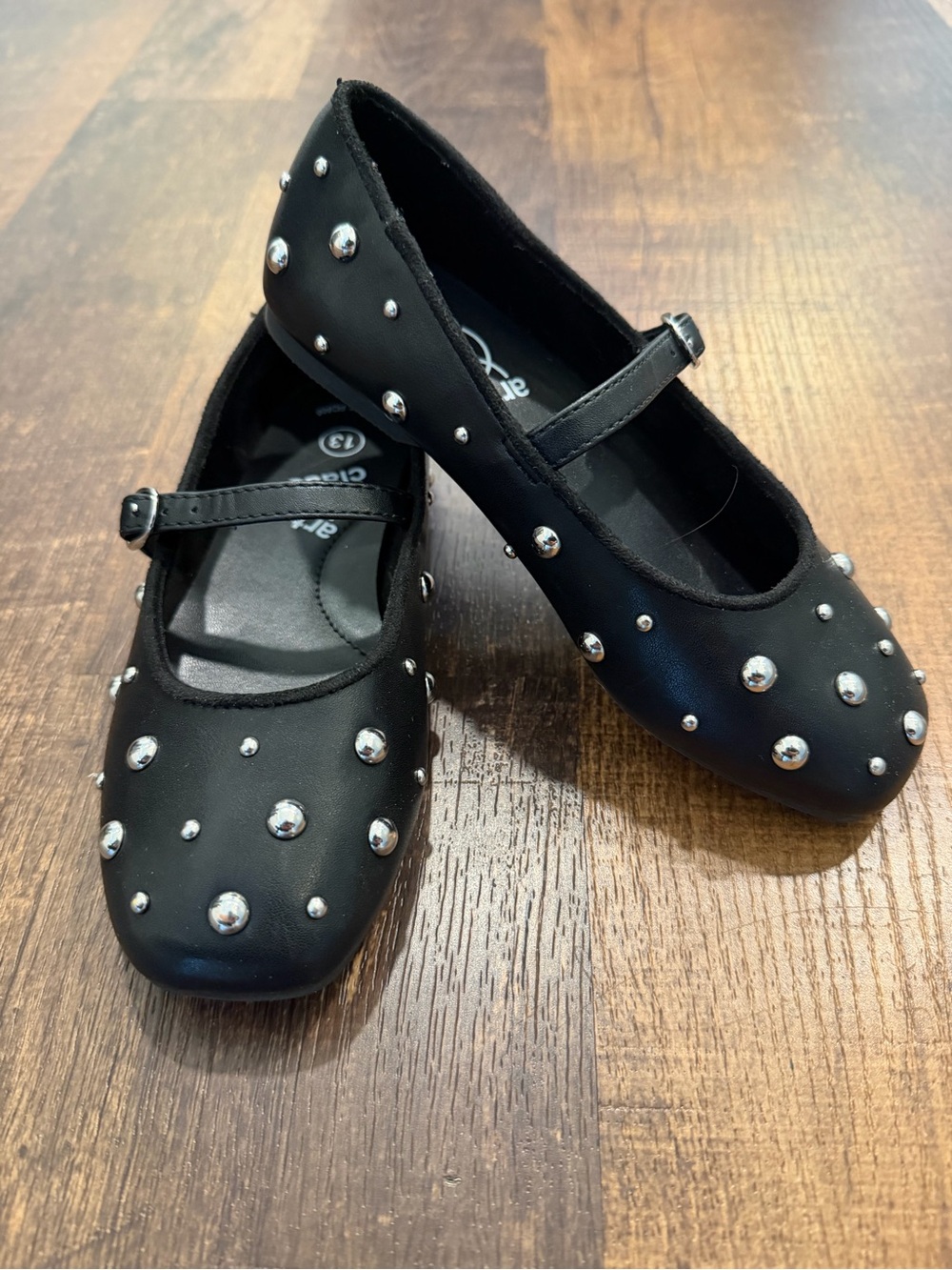 Art class Girls' Black Studded Mary Jane Dress Shoes with buckles